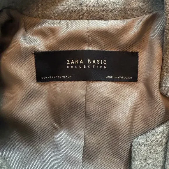 Zara Basic Collection Grey Lambswool Longline Coat Blazer Jacket XS - Picture 3 of 16